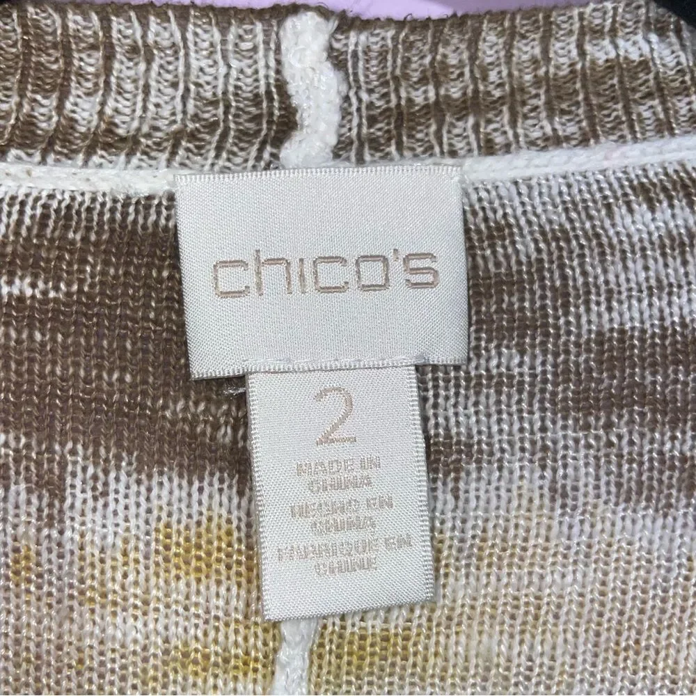 Chico's Cardigan Womens Size L Open Front Knit Kimono Boho Tie Dye Beachy